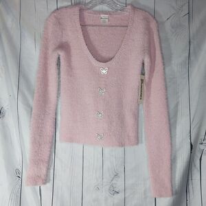 No Boundaries Pink Sweater with Butterfly Accents